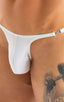 most popular mens sexy micro string bikini swimsuit by skinz swimwear in sheer White PowerNet; Sunseeker Micro Pouch Half Back Bikini in White PowerNet 2; Sunse