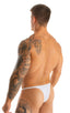 most popular mens sexy micro string bikini swimsuit by skinz swimwear in sheer White PowerNet; Sunseeker Micro Pouch Half Back Bikini in White PowerNet 2; Sunse