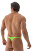 T Back Thong Swimsuit in ThinSkinz Neon Lime, Front View; T Back Thong Swimsuit in ThinSkinz Neon Lime, Rear View; Special Order Notice; T Back Thong Swimsuit i
