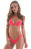 Brazilian Triangle Swim Top in Semi Sheer ThinSKINZ Neon Coral, Front View; Brazilian Triangle Swim Top in Semi Sheer ThinSKINZ Neon Coral, Rear View; Brazilian