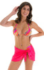 Sarong Wrap Beach Cover Up in Fushia Satin Stripe Mesh, Front View; Sarong Wrap Beach Cover Up in Fushia Satin Stripe Mesh, Rear View; Sarong Wrap Beach Cover U