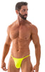 mens smooth pouch string side t back thong sexy swimsuit bikini in Chartreuse; Smooth Pouch Skinny Sides Swim Thong in Chartreuse, Rear View; Smooth Pouch Skinn