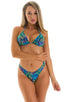 Brazilian Triangle Swim Top in Tan Through Neon Ferns, Front View; Brazilian Triangle Swim Top in Tan Through Neon Ferns, Rear View; Brazilian Triangle Swim Top
