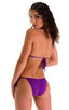 Low Rise Side Tie Brazilian Bikini Bottom in ThinSKINZ Grape, Front View; Low Rise Side Tie Brazilian Bikini Bottom in ThinSKINZ Grape, Rear View; Low Rise Side