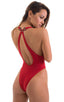 Plunging Neckline One Piece Tanga in ThinSkinz Red, Front View; Plunging Neckline One Piece Tanga in ThinSkinz Red, Rear View; Plunging Neckline One Piece Tanga