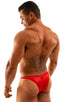 mens posing suit with fitted pouch and puckered butt bodybuilder bikini half back in wet look red; Posing Suit - Fitted Pouch - Puckered Back in Wet Look Lipsti