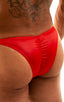 mens posing suit with fitted pouch and puckered butt bodybuilder bikini half back in wet look red; Posing Suit - Fitted Pouch - Puckered Back in Wet Look Lipsti