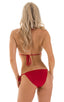 Low Rise Side Tie Brazilian Bikini Bottom in ThiSKINZ Red, Front View; Low Rise Side Tie Brazilian Bikini Bottom in ThiSKINZ Red, Rear View; Low Rise Side Tie B