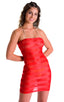 womens sexy mini dress bodycon bandeau club sleeveless micro dresses in sheer Red Satin Stripe Mesh; Mini Strapless Bodycon Dress in Red Satin Stripe Mesh, Rear