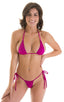 Maximum Tanning Triangle Top in Magenta, Front View; Maximum Tanning Triangle Top in Magenta, Rear View; Maximum Tanning Triangle Top in Magenta Fabric