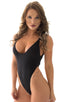 womens sexy swimwear one piece thong swimsuit in ThinSkinz Black; One Piece Thong Bikini in ThinSkinz Black, Front View; One Piece Thong Bikini in ThinSkinz Bla