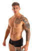 mens swimwear micro square cut swimsuit trunks by skinz swimwear in ThinSkinz Black; Micro Low Square Cut Swim Trunks in ThinSkinz Black 2; Micro Low Square Cut