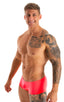 mens swimwear micro square cut swimsuit trunks by skinz swimwear in Semi Sheer ThinSkinz Neon Coral; Micro Low Square Cut Swim Trunks in Semi Sheer ThinSkinz Ne