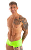 mens swimwear micro square cut swimsuit trunks by skinz swimwear in Semi Sheer ThinSkinz Neon Lime; Micro Low Square Cut Swim Trunks in Semi Sheer ThinSkinz Neo