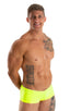 mens swimwear micro square cut swimsuit trunks by skinz swimwear in Semi Sheer ThinSkinz Chartreuse; Micro Low Square Cut Swim Trunks in Semi Sheer ThinSkinz Ch