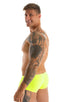 mens swimwear micro square cut swimsuit trunks by skinz swimwear in Semi Sheer ThinSkinz Chartreuse; Micro Low Square Cut Swim Trunks in Semi Sheer ThinSkinz Ch