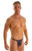 T Back Thong Swimsuit in Black Ice, Front View; T Back Thong Swimsuit in Black Ice, Rear View; T Back Thong Swimsuit in Black Ice, Front Alternative; T Back Tho