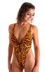 womens sexy swimwear one piece zipper front high cut thong swimsuit in Golden Leopard; Zipper Front One Piece Thong Swimsuit in Golden Leopard 2; Zipper Front O