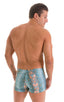 Square Cut Seamless Swim Trunks in Super ThinSKINZ Aqua Snakeskin 1; Square Cut Seamless Swim Trunks in Super ThinSKINZ Aqua Snakeskin, Rear View; Square Cut Se