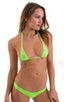 Micro Booty Thong Bikini in ThinSkinz Neon Lime, Front View; Micro Booty Thong Bikini in ThinSkinz Neon Lime, Rear View; Micro Booty Thong Bikini in ThinSkinz N