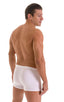 Square Cut Seamless Swim Trunks in Super ThinSKINZ White 1; Square Cut Seamless Swim Trunks in Super ThinSKINZ White, Rear View; Square Cut Seamless Swim Trunks