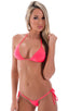 Brazilian Triangle Swim Top in Semi Sheer ThinSKINZ Neon Coral, Front View; Brazilian Triangle Swim Top in Semi Sheer ThinSKINZ Neon Coral, Rear View; Brazilian