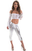SUPER Low Capri Leggings in Metallic Silver, Front View; SUPER Low Capri Leggings in Metallic Silver, Rear View; SUPER Low Capri Leggings in Metallic Silver, Fr
