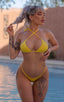 womens sexy swimsuit scunchie butt brazilian bikini puckered swimwear in sunshine yellow; Brazilian Pucker Butt Bikini in Sunshine Yellow, Rear View; Brazilian