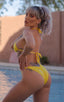 womens sexy swimsuit scunchie butt brazilian bikini puckered swimwear in sunshine yellow; Brazilian Pucker Butt Bikini in Sunshine Yellow, Rear View; Brazilian