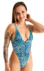 Womens Zipper Front One Piece Thong Swimsuit in Liquid Leopard 1; Womens Zipper Front One Piece Thong Swimsuit in Liquid Leopard 2; Womens Zipper Front One Piec