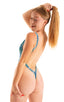 Womens Zipper Front One Piece Thong Swimsuit in Liquid Leopard 1; Womens Zipper Front One Piece Thong Swimsuit in Liquid Leopard 2; Womens Zipper Front One Piec
