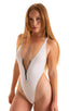 Womens Zipper Front One Piece Thong Swimsuit in White Peep Show 1; Womens Zipper Front One Piece Thong Swimsuit in White Peep Show 2; Womens Zipper Front One Pi
