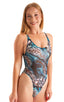 Womens Baywatch One Piece Swimsuit in Tan Through Aqua Leopard 1; Womens Baywatch One Piece Swimsuit in Tan Through Aqua Leopard 2; Womens Baywatch One Piece Sw
