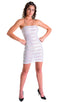 womens sexy mini dress bodycon bandeau club sleeveless micro dresses in White Satin Stripe Mesh; Mini Strapless Bodycon Dress in White Satin Stripe Mesh, Rear A