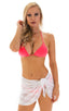 Sarong Wrap Beach Cover Up in White Satin Stripe Mesh, Front View; Sarong Wrap Beach Cover Up in White Satin Stripe Mesh, Rear View; Sarong Wrap Beach Cover Up