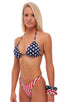 womens best seller high cut micro bikini swimsuit in swimwear fabric Red & White Stripes; High Cut Thong Bottom in American Stripes, Rear Alternative; High Cut