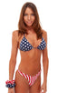 womens best seller high cut micro bikini swimsuit in swimwear fabric Red & White Stripes; High Cut Thong Bottom in American Stripes, Rear Alternative; High Cut