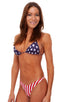 womens best seller high cut micro bikini swimsuit in swimwear fabric Red & White Stripes; High Cut Thong Bottom in American Stripes, Rear Alternative; High Cut