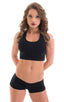 Womens Sport Top in Black Cotton-Lycra, Front View; Womens Sport Top in Black Cotton-Lycra, Rear View; Womens Sport Top in Black Cotton-Lycra, Front Alternative