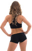 Womens Sport Top in Black Cotton-Lycra, Front View; Womens Sport Top in Black Cotton-Lycra, Rear View; Womens Sport Top in Black Cotton-Lycra, Front Alternative