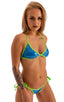 womens sexy side tie cheeky scrunchie bikini swimsuit skinz brazilian swimwear in Ice Karma Electric Blue; Cheekini Scrunchie Banded Tie Bottom in Ice Karma Ele