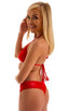 womens cheeky swim bottom boy shorts sexy booty hot pants swimwear in Wet Look Red; Cheeky Booty Shorts in Wet Look Red, Rear Alternative; Cheeky Booty Shorts i