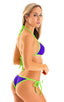 womens sexy side tie cheeky scrunchie bikini swimsuit skinz brazilian swimwear in royal purple; Cheekini Scrunchie Banded Tie Bottom in Royal Purple with Lime B