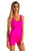 womens seamless workout jumper onsie runsie for yoga pilates gym running in Fuchsia stretch lycra; Womens Seamless Workout Onsie - Runsie in Fuchsia stretch lyc