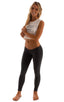 womens low cut designer leggings pilates yoga compression fashion tights in cotton black; Womens Super Low Rise Fitness Leggings in Black Cotton Lycra, Rear Vie
