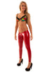 womens low cut designer leggings rock star fashion tights in Gloss Red Stretch Vinyl; Womens Super Low Rise Leggings in Gloss Red Stretch Vinyl, Rear View; Wome