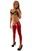 womens low cut designer leggings rock star fashion tights in Gloss Red Stretch Vinyl; Womens Super Low Rise Leggings in Gloss Red Stretch Vinyl, Rear View; Wome