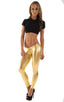 womens low cut designer leggings rock star fashion tights in Liquid Gold; Womens Super Low Rise Leggings in Liquid Gold, Rear View; Womens Super Low Rise Leggin