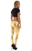 womens low cut designer leggings rock star fashion tights in Liquid Gold; Womens Super Low Rise Leggings in Liquid Gold, Rear View; Womens Super Low Rise Leggin