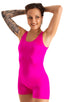 womens seamless workout jumper onsie runsie for yoga pilates gym running in Fuchsia stretch lycra; Womens Seamless Workout Onsie - Runsie in Fuchsia stretch lyc